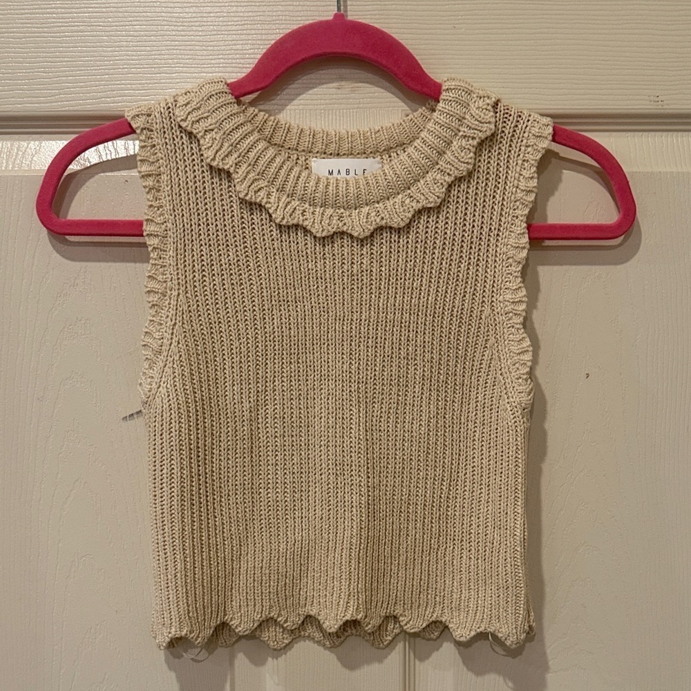 Mable scalloped cropped sweater tank, small - Picture 2 of 7